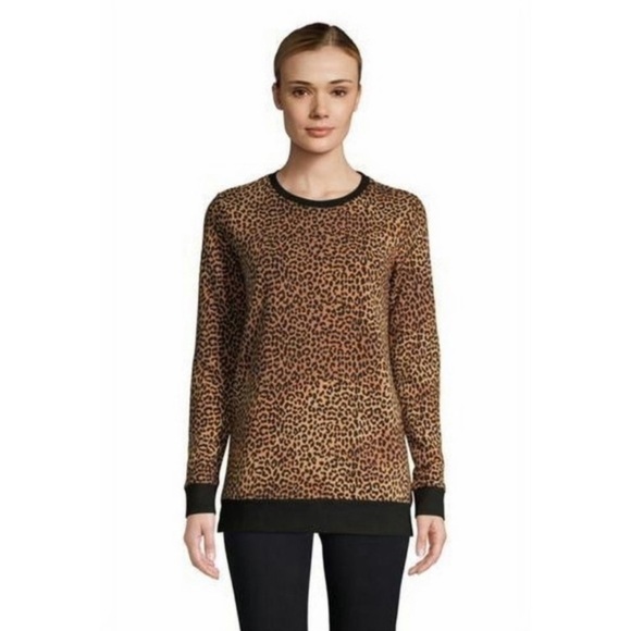 Land's End Leopard Sweatshirt Large Cheetah Cozy Fall Comfy Crew Neck - Picture 1 of 9